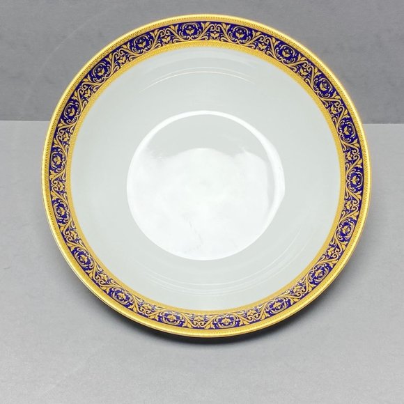 Vintage Sorelle 9" Round Vegetable Bowl SZE1 Cobalt Blue Band Gold Scrolls - Picture 4 of 9